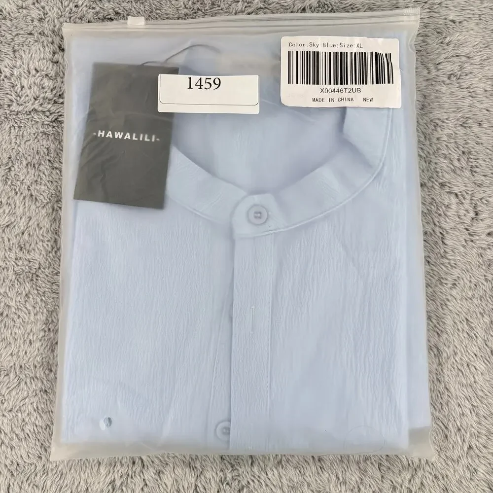 Hawalili Mens Sleeveless Henley Neck Beach Shirt Sky Blue Size XL - Picture 5 of 7